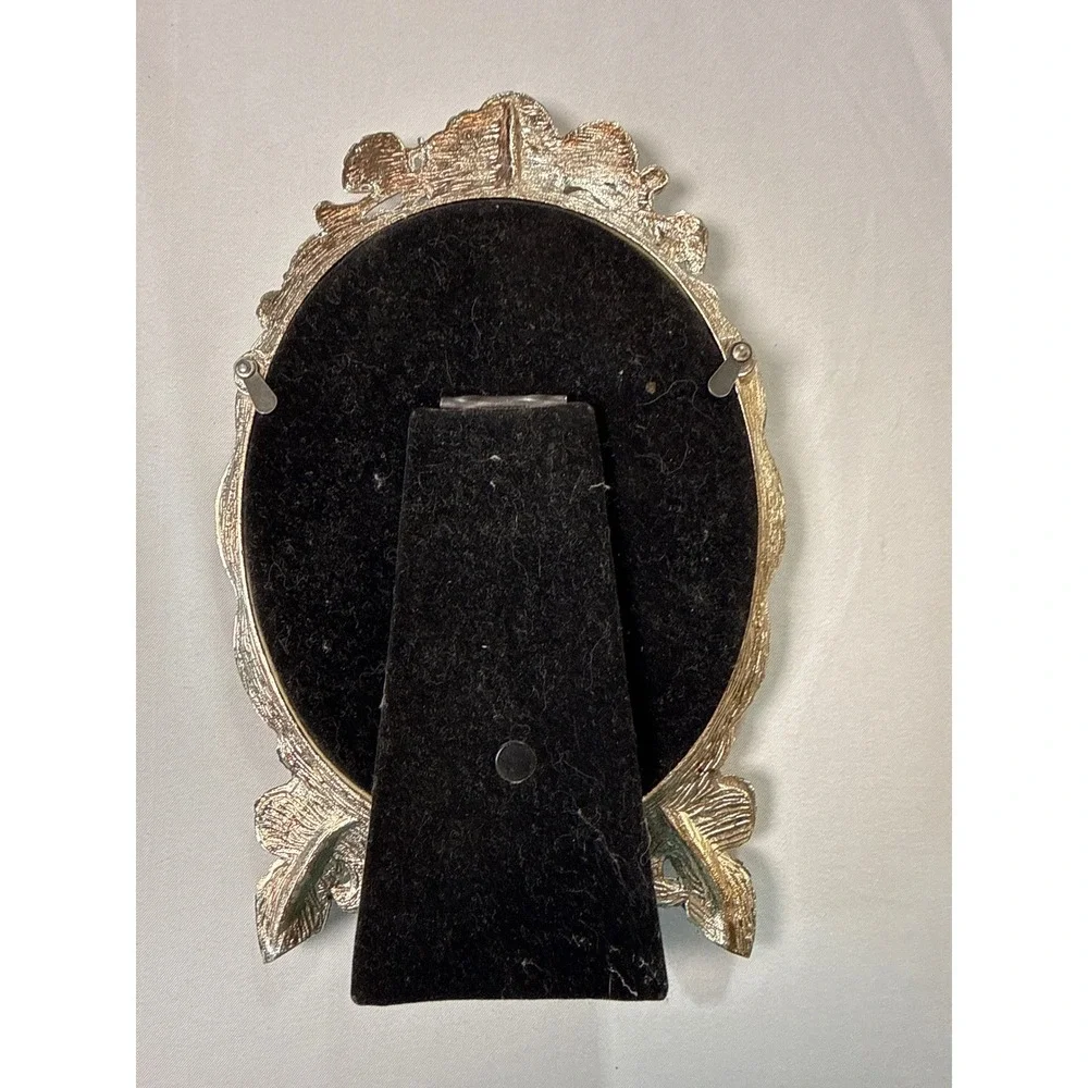 Vintage Ornate Rose Floral Oval Photo Frame Gold Silver Tone Metallic 4x6 Small
